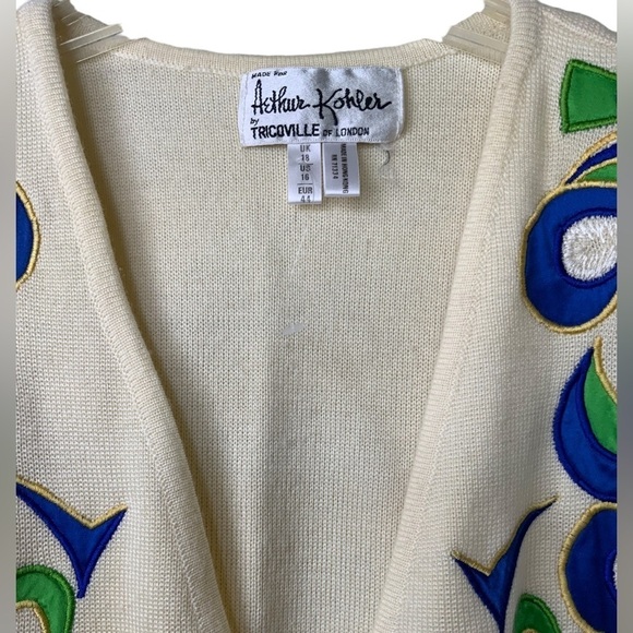 Arthur Kohler by Tricoville of London Wool Cream Ivory Cardigan Royal Blue Green - Picture 6 of 9